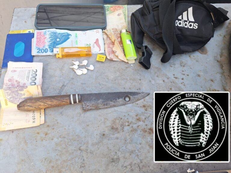 Detuvieron a un hombre en Capital con cocaína y un cuchillo